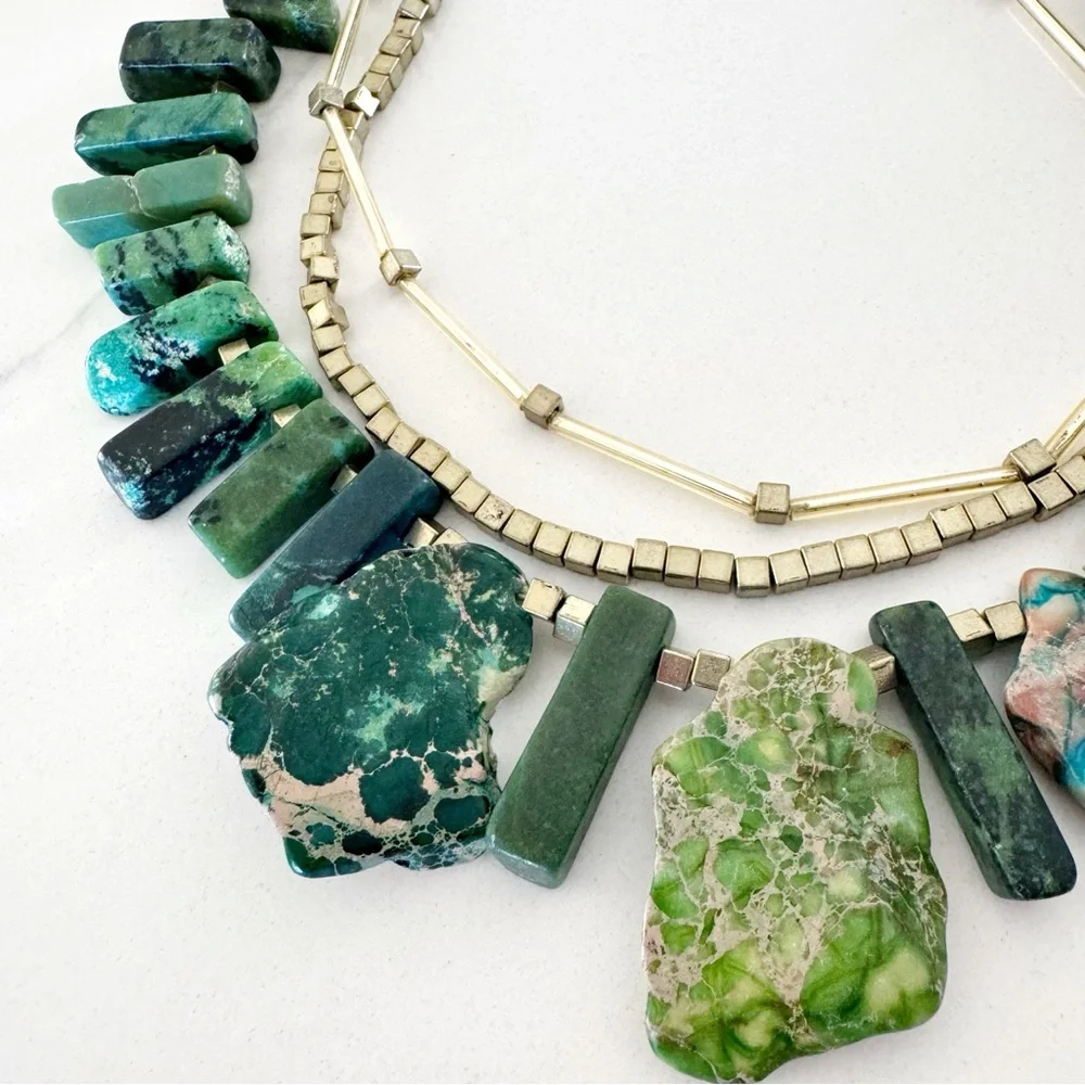 Handmade Graduated Trapezoid Statement Slab Beads Necklace